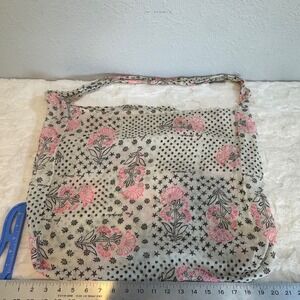 Free People Floral Polka Dot Star Print Gauze Reusable Tote Bag Cream Pink Black